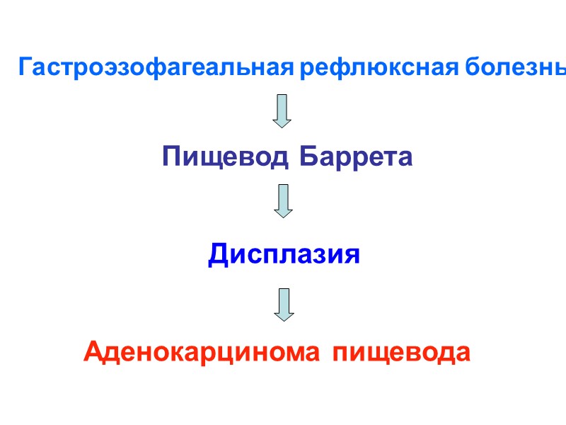 Гастроэзофагеальная рефлюксная болезнь Пищевод Баррета Дисплазия Аденокарцинома пищевода